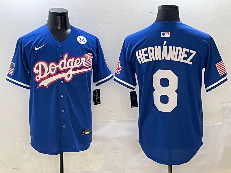 Men Los Angeles Dodgers #8 Hernandez Blue Second generation Joint Name Nike 2025 MLB Jersey style 8->los angeles dodgers->MLB Jersey